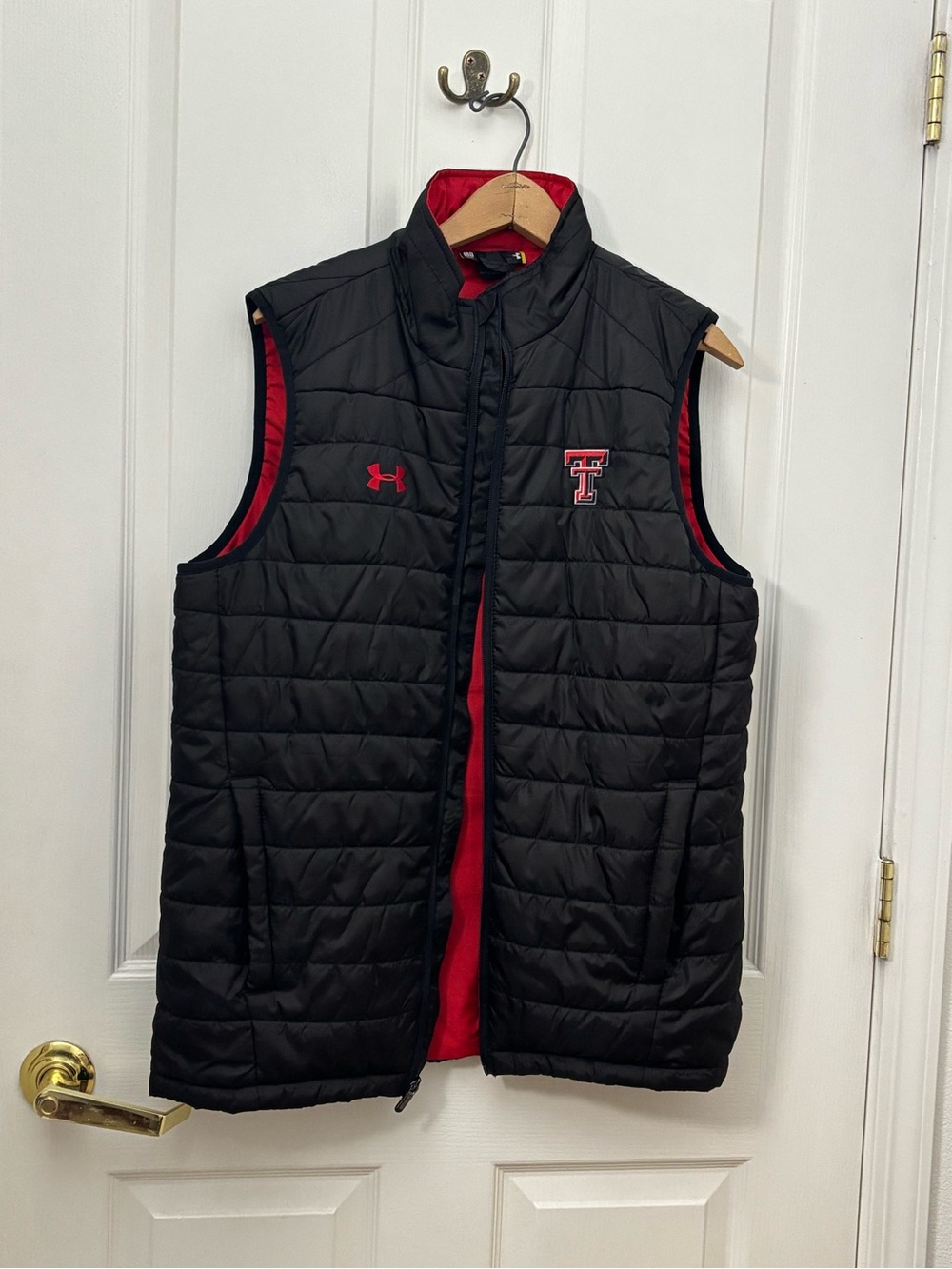 Under Armour Black Quilted Vest with Red Lining and Tech Logo